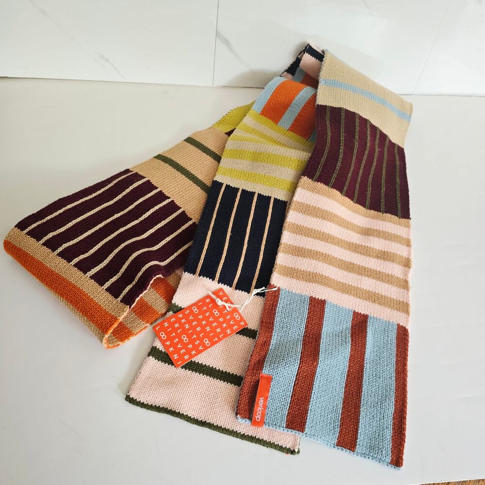 NWT Verloop Patchwork Stripe Skinny Scarf Desert Color Pattern